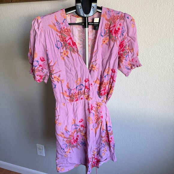 Urban Outfitters UO Anna Crepe Wrap Mini Tropical Hawaiian Dress Women's Size M - Picture 2 of 5